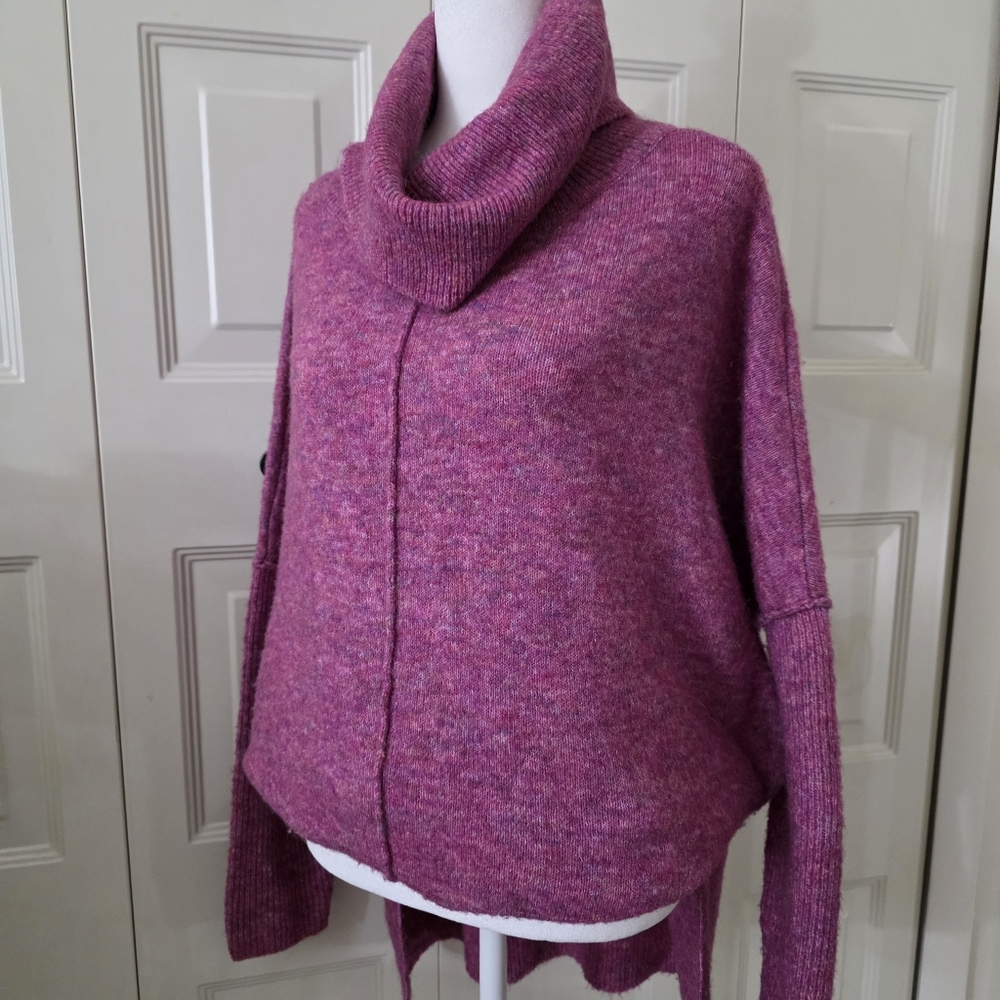 By Anthropologie Oversized Cowlneck Sweater Heathered Pink L